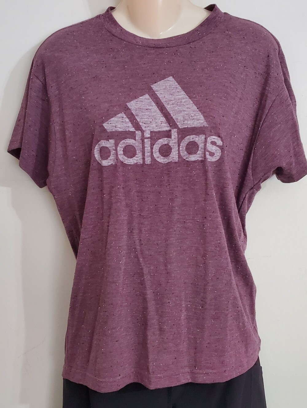 Adidas Heather Plum Logo Tee with White Print Women's Size Small Athletic TShirt
